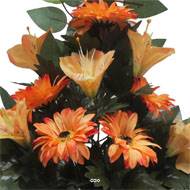 Jardinière fleurs artificielles gerbera, Alstromeria et Ficus Orange pour la Toussaint