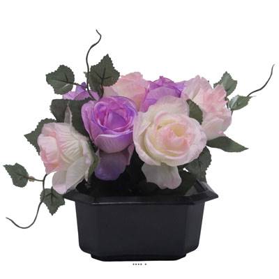 Bac carré fleurs artificielles Rose et lierre Mauve violet pour la Toussaint
