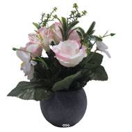 Pot Boule Béton pour Tombe de Rose, Alstromeria, et Orchidées Rose artificiels - Toussaint