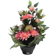 Vasque de Dahlia, Rose, Mini fleurs, Chardon et Ficus Rose artificiels - Toussaint
