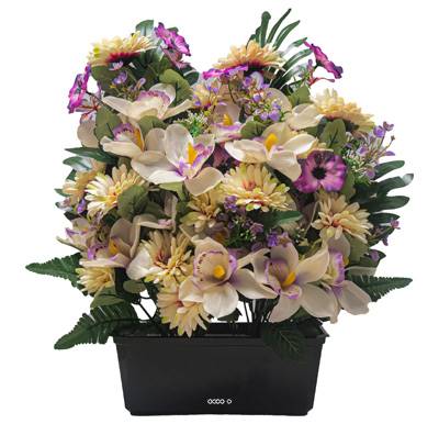 Imposante Jardinière de fleurs artificielles pour le cimetière H 57 cm Lg 48 cm Crème