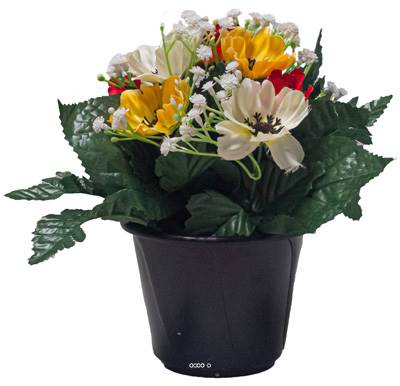 Pot de fleurs artificielles pour le cimetière H 22 cm D 18 cm Jaune-orange