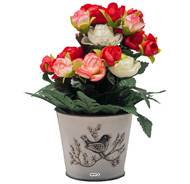 Pot de fleurs artificielles Renoncules pour le cimetière H 27 cm D 20 cm Rose-crème