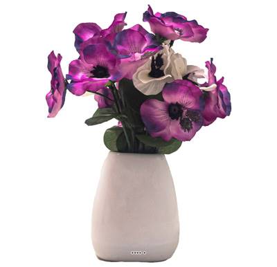 Pot céramique de fleurs artificielles Pensées pour le cimetière H 23 cm D 17 cm Pourpre