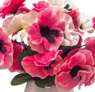 Pot céramique de fleurs artificielles Pensées pour le cimetière H 23 cm D 17 cm Fushia