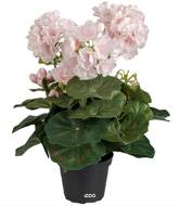 Géranium factice Rose pâle 6 têtes en pot lesté H35cm belles feuilles