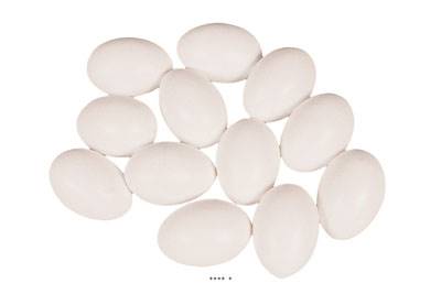 Œuf de poule blanc artificiel X 12 en Plastique soufflé H 65x45 mm