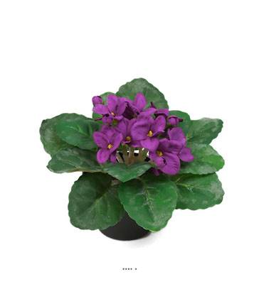 Saint Paulia artificiel en pot H 16 cm très fleuri Mauve violet