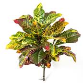 Croton artificiel en piquet 30 feuilles, H 40 cm Vert Rouge