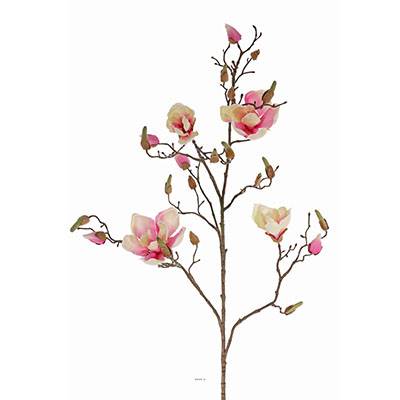 Branche de magnolia artificiel 4 fleurs 22 boutons H 107 cm Rose pâle