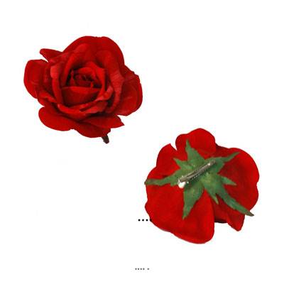 Tête de rose Artificielle sur pince D 12 H  8,5 cm  Rouge