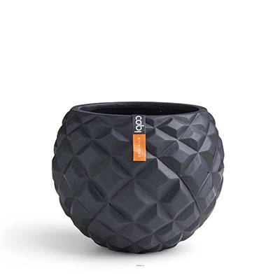 Joli pot effet 3D forme boule fibres synthétiques H 10 x D 12 cm Noir