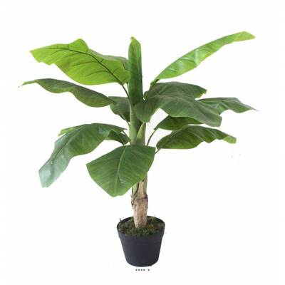 Bananier artificiel en pot Tronc naturel H 100 cm Vert