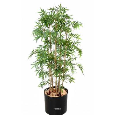 Bambou Oriental factice x9 moyenne feuille tissu pot H110cm D50cm Vert