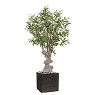 Superbe olivier artificiel tronc noueux H 120 cm en pot avec olives