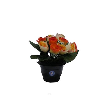 Composition de fleurs artificielles pour cimetière pot roses H 25 cm D 20 cm Jaune