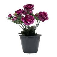 Pot composition fleurs artificielles cimetière roses et fleurettes H 24 cm L 16 cm Mauve violet