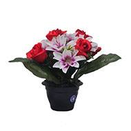 Pot fleurs artificielles pour le cimetière roses et lys Rouge