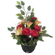 Vasque de Rose, Lys, Gypsophile et Ficus pour la toussaint Rose fushia