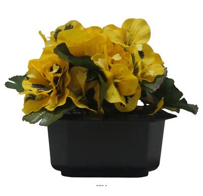 Bac carré fleurs artificielles Pensées Jaune pour la Toussaint