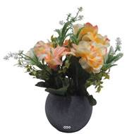 Pot Boule Béton pour Tombe de Dahlia, Lys et mini fleurs Orange artificiels - Toussaint