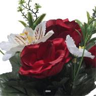 Pot Boule Béton pour Tombe de Rose, Alstromeria, et Orchidées Rouge artificiels - Toussaint