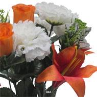Pot pour Tombe d'œillet, Lys tigré et mini fleurs Orange artificiels - Toussaint