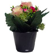 Pot de fleurs artificielles pour le cimetière H 22 cm D 18 cm Rose-crème