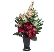 Pot Cône d'Oeillets fleurs artificielles pour le cimetière H 57 cm D 37 cm Bourgogne