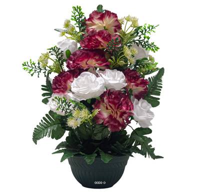 Vasque de Roses fleurs artificielles pour le cimetière H 46 cm D 44 cm Bourgogne