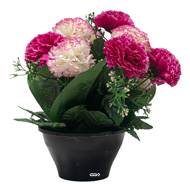 Vasque d'Oeillets fleurs artificielles pour le cimetière H 25 cm D 27 cm Fushia