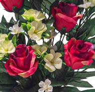 Vasque de Roses fleurs artificielles pour le cimetière H 50 cm D 35 cm Rouge
