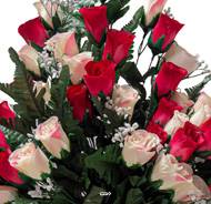 Jardinière devant de tombe fleurs artificielles pour le cimetière  H 50 cm Lg 65 cm Rose soutenu
