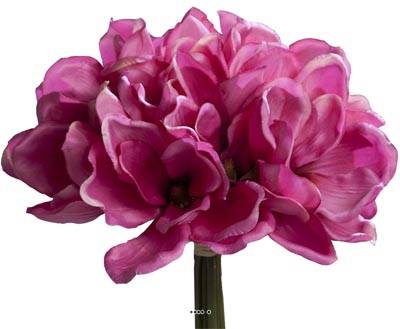 Bouquet de magnolias artificiels Fuchsia 7 têtes Hauteur 24 cm