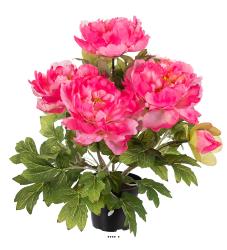 Pivoine artificielle en pot H 35 cm 4 fleurs et 2 boutons Rose