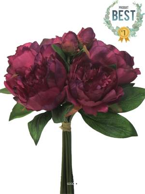 Bouquet de Pivoines factice 8 têtes, D28cm, H34cm, Pourpre - BEST