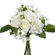 Bouquet de Roses et Gypsophile artificielles 7 tetes Hauteur 24 cm Crème