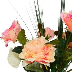 Bouquet artificiel création fleuriste H 70 cm rose sentimental