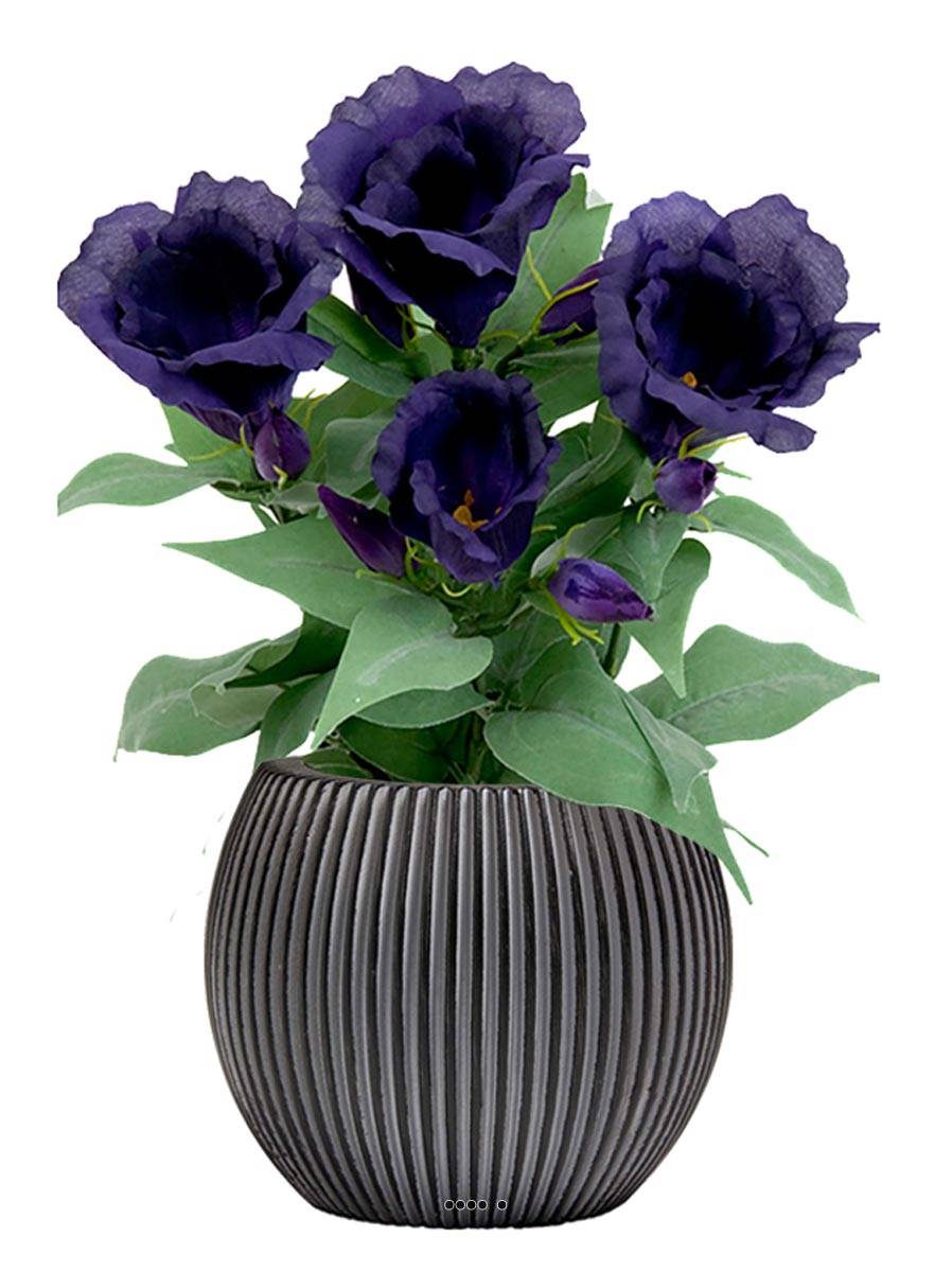 Eustoma artificiel en pot, 4 têtes de fleurs, H 30 cm | Artificielles.com