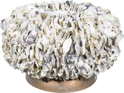 Décoration véritables coquilles d'huitres sur fibres de verre Ø 50 cm H 30 cm Int. rond blanc