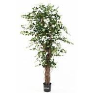 Bougainvillier artificiel H 180 cm D 90 cm en pot tronc lianes – Plante déco réaliste Blanc neige