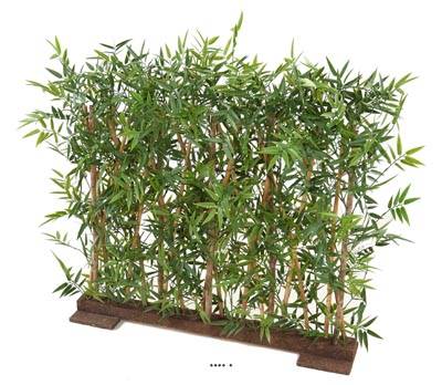 Bambou feuillage PE anti UV en Haie sur socle bois L110cm H90cm Vert