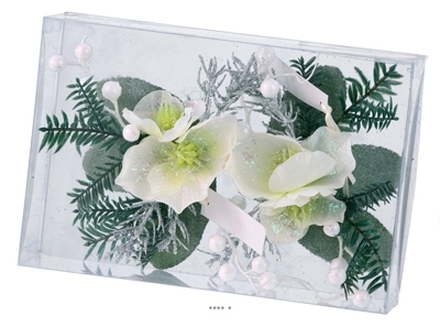 Composition Sapin et fleurs neige de noël 2 pcs par box 16cm factice