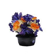 Fleurs artificielles cimetière mini jardinière ovale iris et jonquilles H31 cm L34 cm Pourpre-orange
