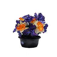 Fleurs artificielles cimetière mini jardinière ovale iris et jonquilles H31 cm L34 cm Pourpre-orange