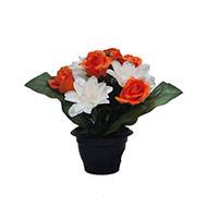 Pot fleurs artificielles pour le cimetière roses et lys Orange