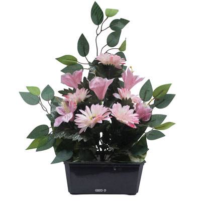 Jardinière fleurs artificielles gerbera, Alstromeria et Ficus Rose pour la Toussaint