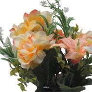 Pot Boule Béton pour Tombe de Dahlia, Lys et mini fleurs Orange artificiels - Toussaint