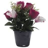 Pot de Rose, Lys et Orchidée artificiels pour la Toussaint Pourpre