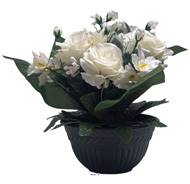 Vasque de fleurs artificielles Roses pour le cimetière H 28 cm D 30 cm Blanc neige